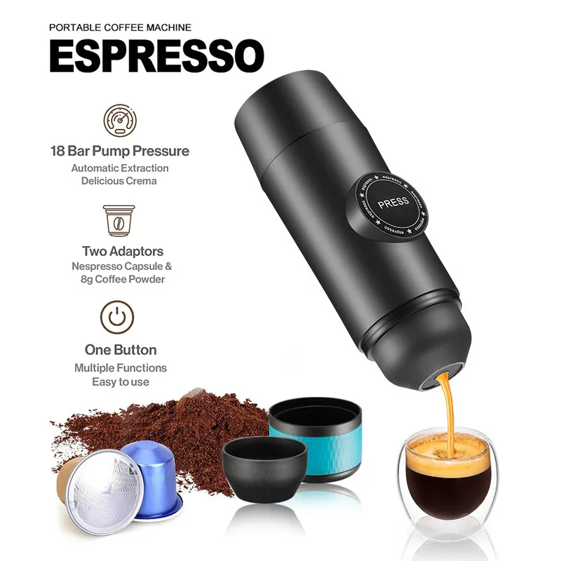 Portable Espresso Machine with Nespresso Capsules Ground Coffee Cordless Heating Coffee Machine for Travel Car Camping Picnic
Portable Espresso Machine with Nespresso Capsules Ground Coffee Cordless Heating Coffee Machine for Travel Car Camping Picnic