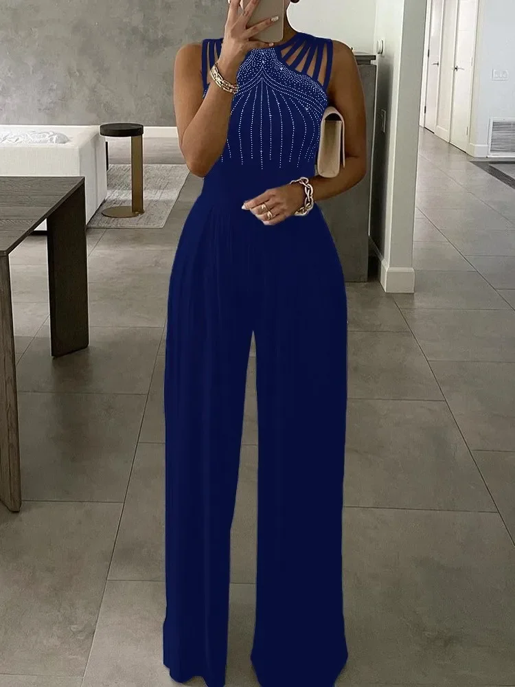 Women Slim Fit Solid Color Hot Rhinestones Wide-leg Jumpsuit Sexy V-Neck Sleeveless Backless Zip Playsuit Ladies One Piece Pants
Women Slim Fit Solid Color Hot Rhinestones Wide-leg Jumpsuit Sexy V-Neck Sleeveless Backless Zip Playsuit Ladies One Piece Pants