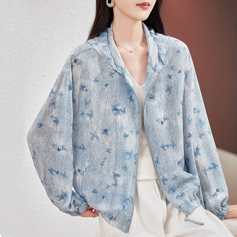 New 100% Real Silk Thin Coats Women Spring Summer 2026 Butterfly Print Elegant Jackets Long Sleeve Woman Casual Hooded Coat
New 100% Real Silk Thin Coats Women Spring Summer 2026 Butterfly Print Elegant Jackets Long Sleeve Woman Casual Hooded Coat