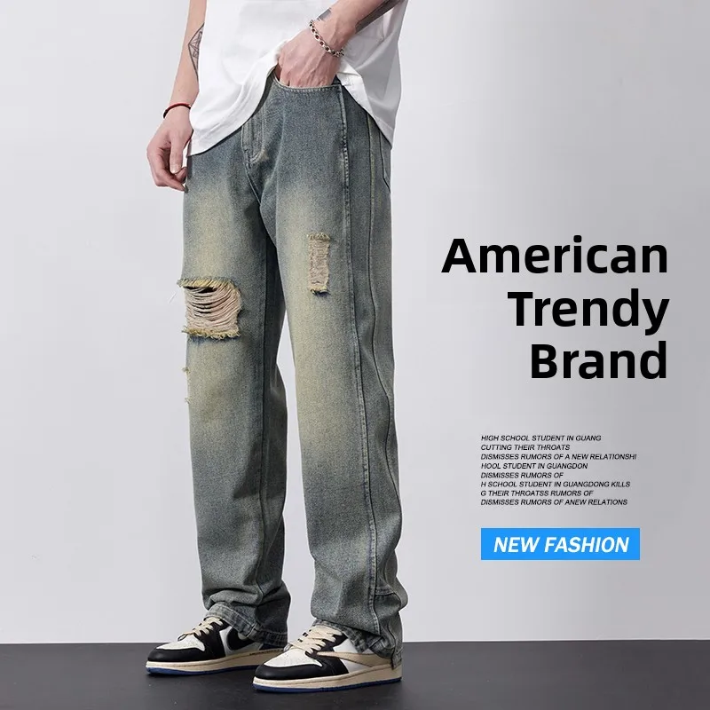 Retro American Denim Jeans Men's Trendy Brand Hole Loose Straight Leg Long Summer Thin Wash High Street Wide Leg Pants
Retro American Denim Jeans Men's Trendy Brand Hole Loose Straight Leg Long Summer Thin Wash High Street Wide Leg Pants