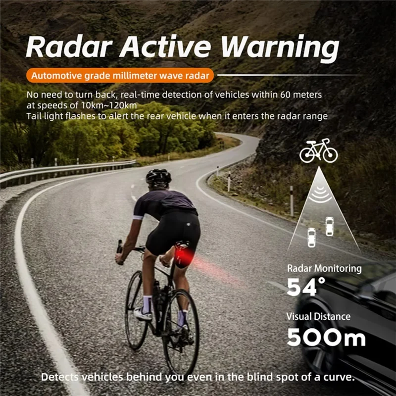 RTSHE-Bicycle Radar Tail Light 24Ghz Smart Sensing Cycling Warning Light LED Riding Warning
RTSHE-Bicycle Radar Tail Light 24Ghz Smart Sensing Cycling Warning Light LED Riding Warning