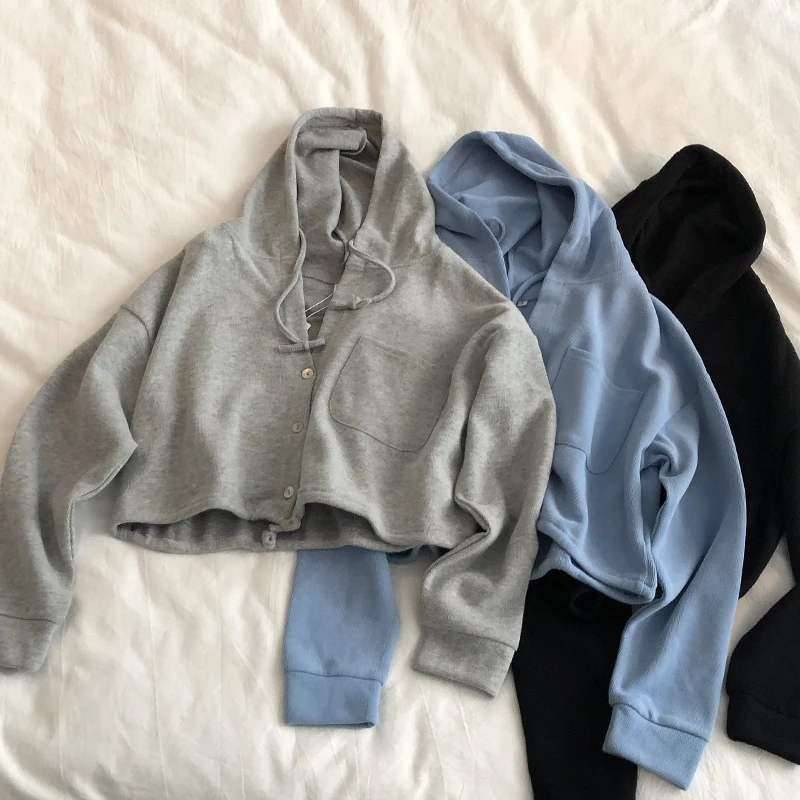 Spring Autumn Korean Style Solid Color Hooded Sweatshirts Casual All-Matched Loose Thin Cardigans Drawstring Short Outerwear
Spring Autumn Korean Style Solid Color Hooded Sweatshirts Casual All-Matched Loose Thin Cardigans Drawstring Short Outerwear