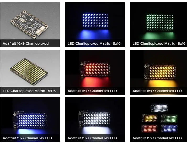 2948 LED Charlieplexed Matrix - 9x16 LEDs - Yellow blue red green white PWM Driver - IS31FL3731 board
2948 LED Charlieplexed Matrix - 9x16 LEDs - Yellow blue red green white PWM Driver - IS31FL3731 board