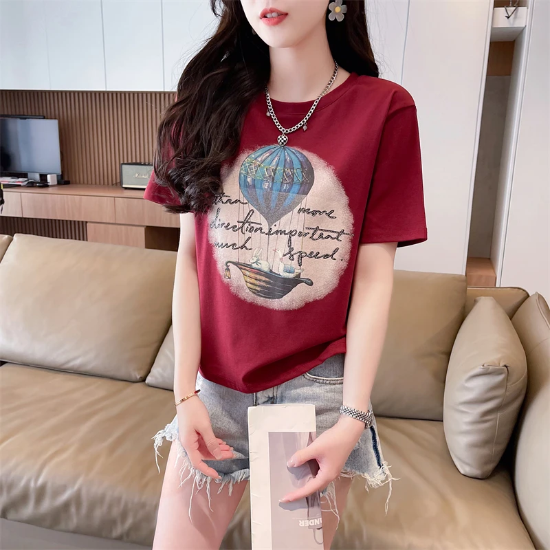 2024 new style full shoulder short loose top women's fashion hot diamond T-shirt
2024 new style full shoulder short loose top women's fashion hot diamond T-shirt
