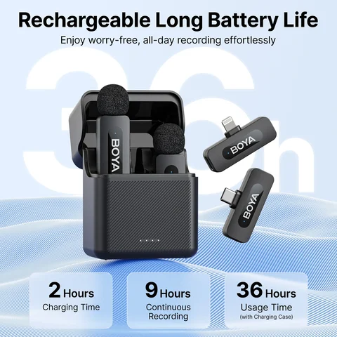 BOYA BY-V3 Wireless Lavalier Lapel Mirophone Noise-cancelling Rechargeable Mic for iPhone Android Camera Live Streaming Vlogging