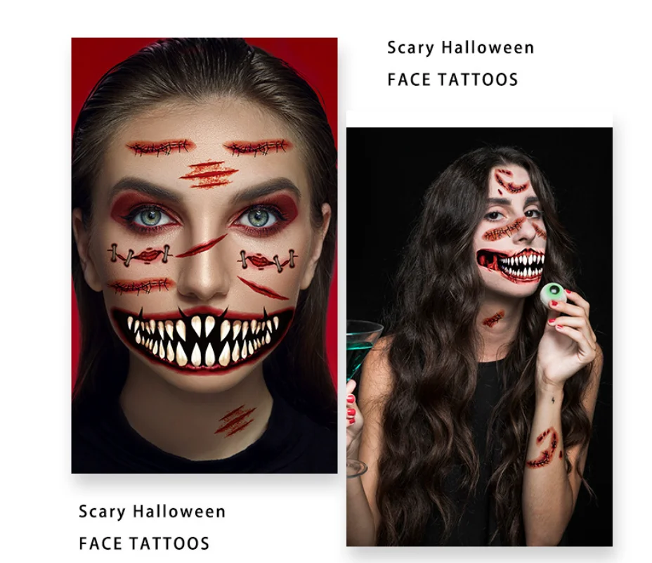 Breathable Cosplay Face Sticker Children Vampire Clown Makeup Decal Removable Spooky Large Teeth Paste Arm Art Tattoo
Breathable Cosplay Face Sticker Children Vampire Clown Makeup Decal Removable Spooky Large Teeth Paste Arm Art Tattoo