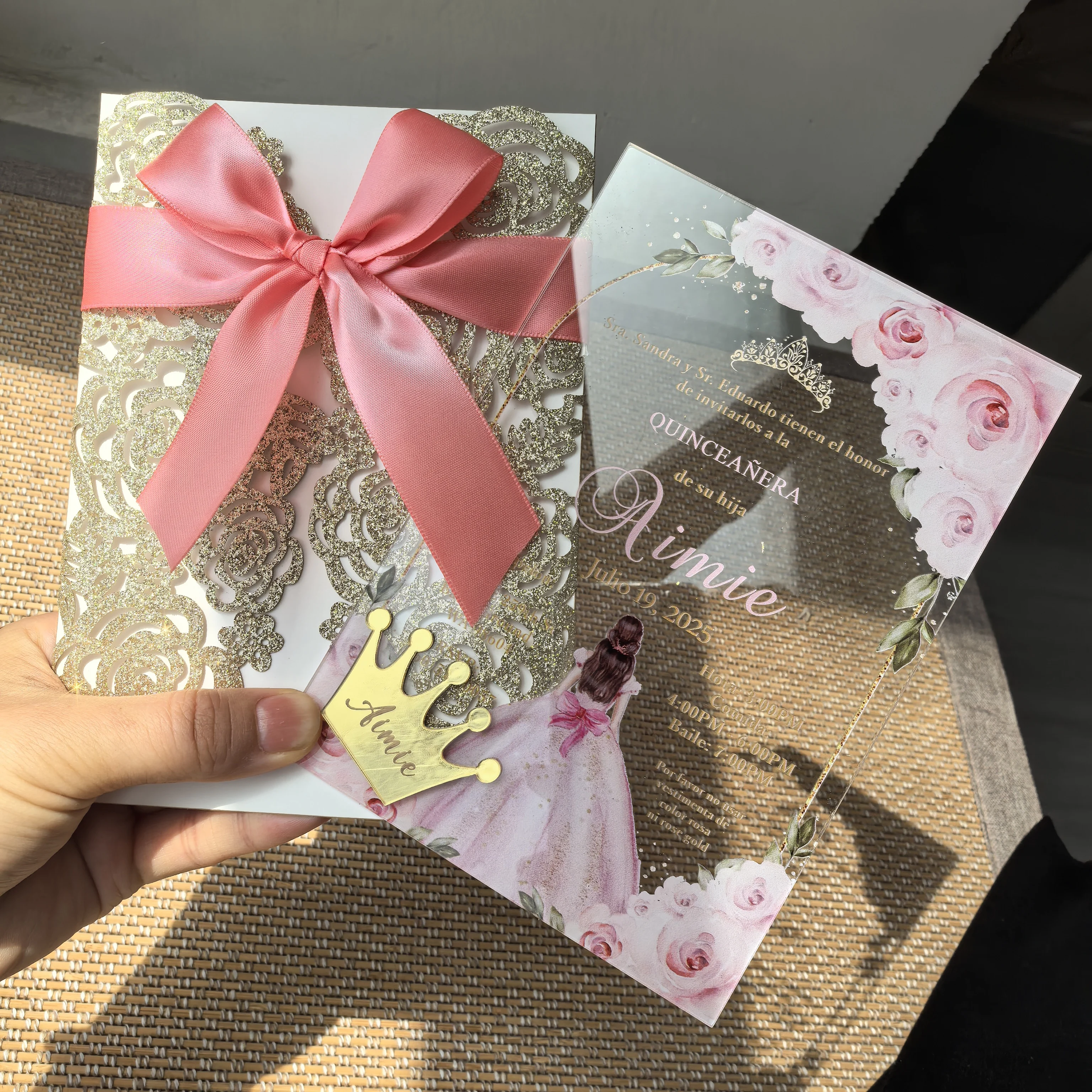 1mm Transparent Custom Acrylic Invitation Card,Acrylic Crown Engrave,Wedding Quinceanera Party,Bar Mitzvah,15 Years Princess Bow
1mm Transparent Custom Acrylic Invitation Card,Acrylic Crown Engrave,Wedding Quinceanera Party,Bar Mitzvah,15 Years Princess Bow