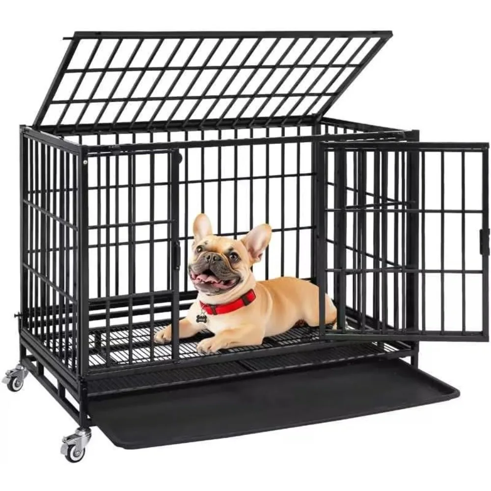 37 inch stackable heavy duty dog crate, indestructible, escape proof dog cage with wheels, tray, indoor double door
37 inch stackable heavy duty dog crate, indestructible, escape proof dog cage with wheels, tray, indoor double door