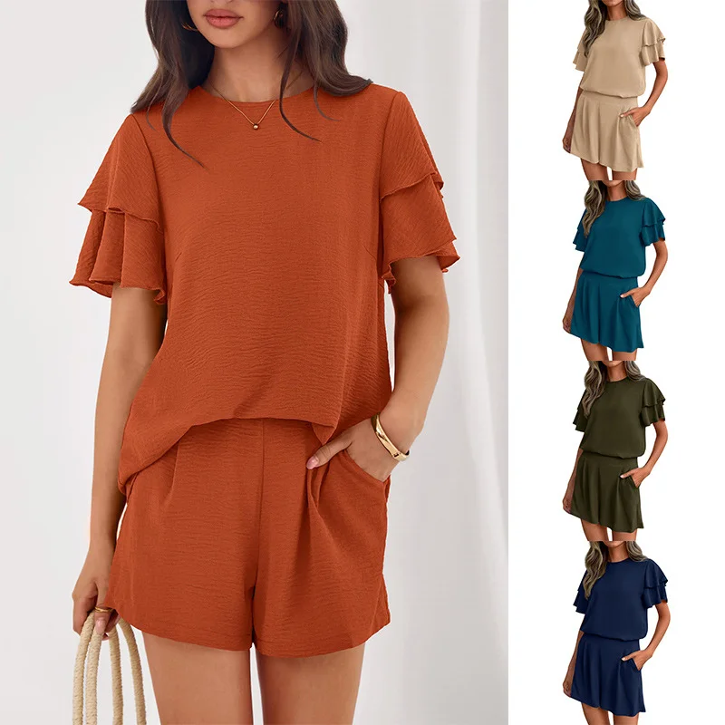 Новые летние женские шорты с круглым вырезом и короткими рукавами, модный повседневный костюм-двойка
Новые летние женские шорты с круглым вырезом и короткими рукавами, модный повседневный костюм-двойка