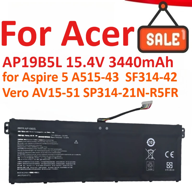 AP19B5L 15.4V 3440mAh 52.9Wh Laptop Battery For Acer Aspire 5 A515-43 Series SF314-42 Vero AV15-51 SP314-21N-R5FR Notebook
AP19B5L 15.4V 3440mAh 52.9Wh Laptop Battery For Acer Aspire 5 A515-43 Series SF314-42 Vero AV15-51 SP314-21N-R5FR Notebook