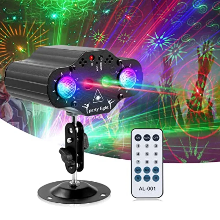 Party Lights DJ Disco Lights, Stage Light Projector 2 RGB LED Multiple Patterns Sound Activated Flash Strobe Lighting with Remo
Party Lights DJ Disco Lights, Stage Light Projector 2 RGB LED Multiple Patterns Sound Activated Flash Strobe Lighting with Remo