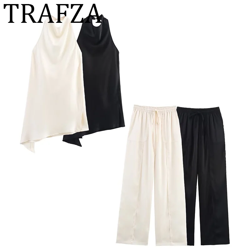 TRAFZA Woman 2025 Pant Sets Asymmetric Satin Halter Backless Tank Top+Long Trouse for Women Two Pieces Set Luxry Summer Outfits
TRAFZA Woman 2025 Pant Sets Asymmetric Satin Halter Backless Tank Top+Long Trouse for Women Two Pieces Set Luxry Summer Outfits