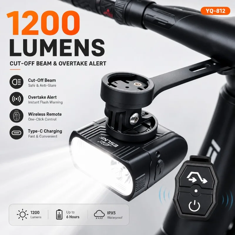 USB Rechargeable Bike Light 1200 Lumen Cut Off Beam Waterproof Bicycle Headlight 3400mAh High Low Beam for Road MTB Night Riding
USB Rechargeable Bike Light 1200 Lumen Cut Off Beam Waterproof Bicycle Headlight 3400mAh High Low Beam for Road MTB Night Riding