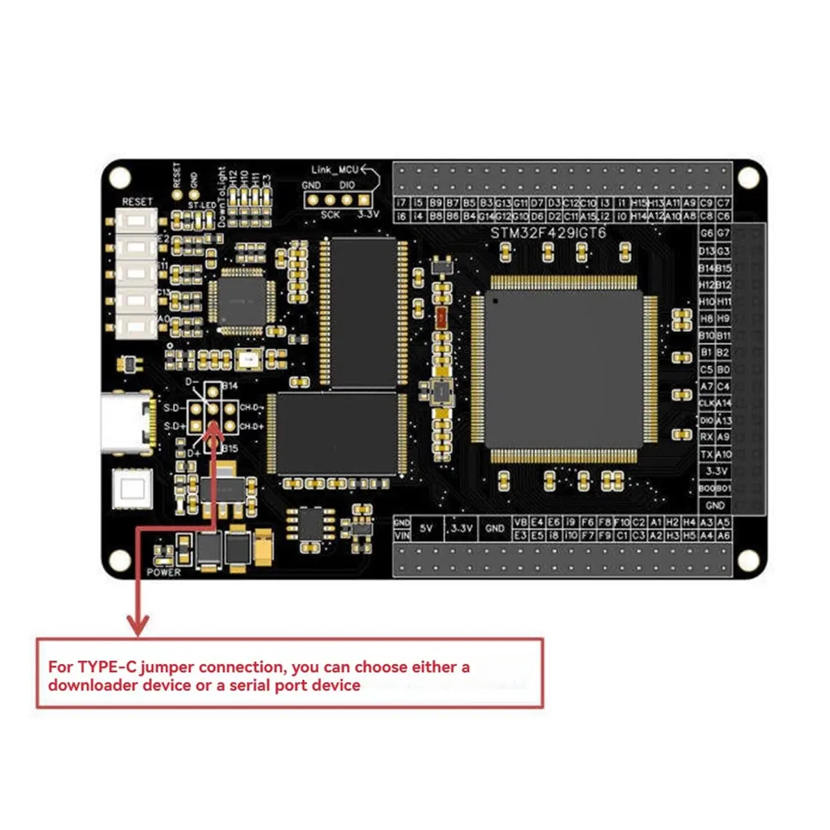 (A32M) STM32 Development Board STM32F429IGT6 Integrates A Programmer and for ST-LINK Serial Port
(A32M) STM32 Development Board STM32F429IGT6 Integrates A Programmer and for ST-LINK Serial Port