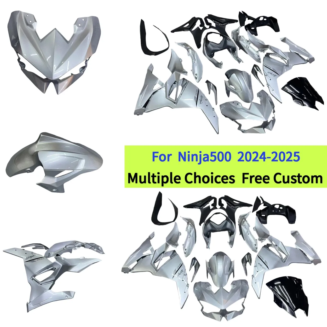 Aftermarket Fairings Set For Kawasaki Ninja 500 2024 2025 EX500 24 25 Silver ABS Plastic Injection Molded Full Bodywork Kit
Aftermarket Fairings Set For Kawasaki Ninja 500 2024 2025 EX500 24 25 Silver ABS Plastic Injection Molded Full Bodywork Kit