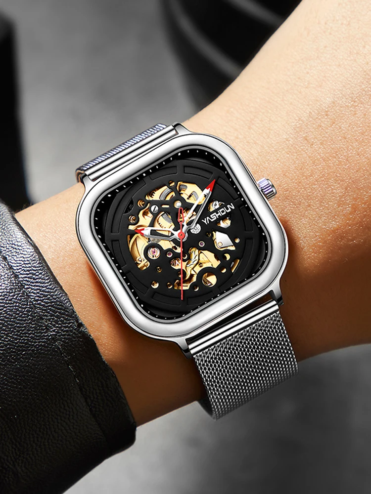 Business Skeleton Automatic Watch for Men Square Luxury Mechanical Watches Mesh Stainless Steel Strap Retro Wristwatch Relogio
Business Skeleton Automatic Watch for Men Square Luxury Mechanical Watches Mesh Stainless Steel Strap Retro Wristwatch Relogio