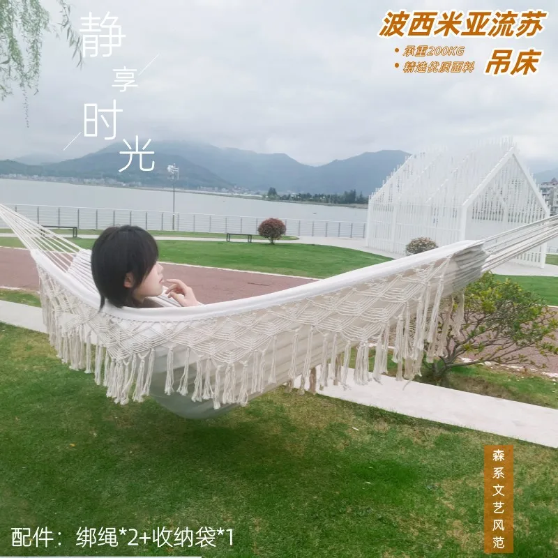 Tassel Canvas Hammock Outdoor Camping Pastoral Swing 340G Thickened Double Anti-rollover Hammock
Tassel Canvas Hammock Outdoor Camping Pastoral Swing 340G Thickened Double Anti-rollover Hammock