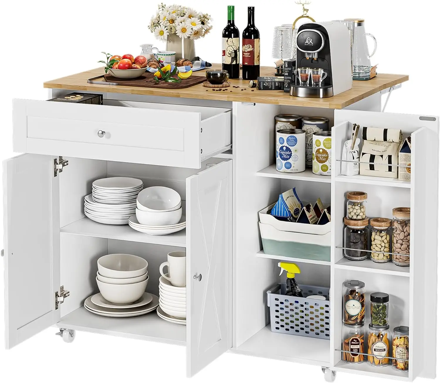 BOTLOG Kitchen Island with Storage, Island Table on Wheels with Drop Leaf, Spice Rack, Drawer, Towel Rack,Rolling Kitchen Island
BOTLOG Kitchen Island with Storage, Island Table on Wheels with Drop Leaf, Spice Rack, Drawer, Towel Rack,Rolling Kitchen Island