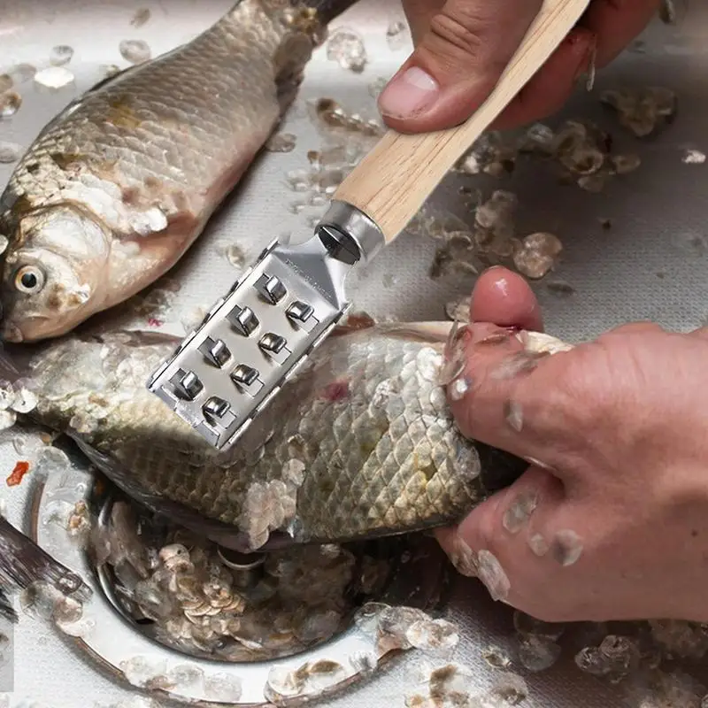 Fish Scale Remover Stainless Steel Fish Skin Remover Kitchen Cleaning Tool Metal Scraper With Wooden Handle For Home Barbecue
Fish Scale Remover Stainless Steel Fish Skin Remover Kitchen Cleaning Tool Metal Scraper With Wooden Handle For Home Barbecue