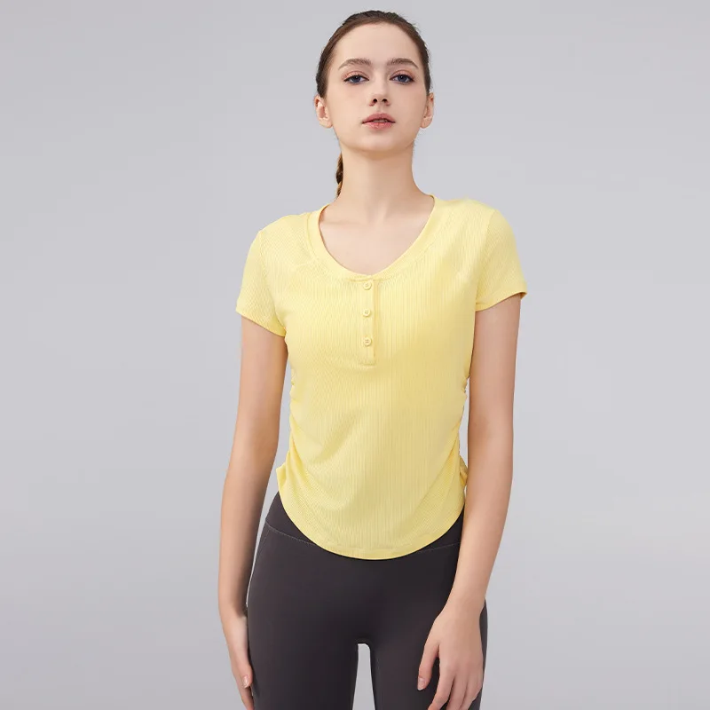 Women Summer Yoga Half Sleeve Chest Button Solid Color T-shirt Breathable Elastic Skin-friendly Sports Gym Fitness Workout Tops
Women Summer Yoga Half Sleeve Chest Button Solid Color T-shirt Breathable Elastic Skin-friendly Sports Gym Fitness Workout Tops