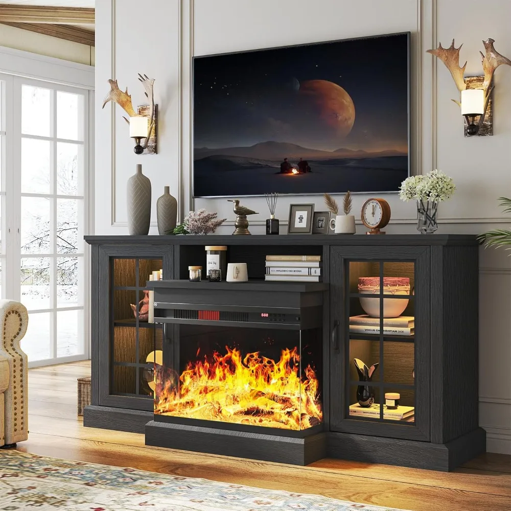 Fireplace TV Stand with 3-Sided Glass, TV Cabinet for TVs up to 65", 59'' Modern Entertainment Center with Farmhouse Glass Door
Fireplace TV Stand with 3-Sided Glass, TV Cabinet for TVs up to 65", 59'' Modern Entertainment Center with Farmhouse Glass Door