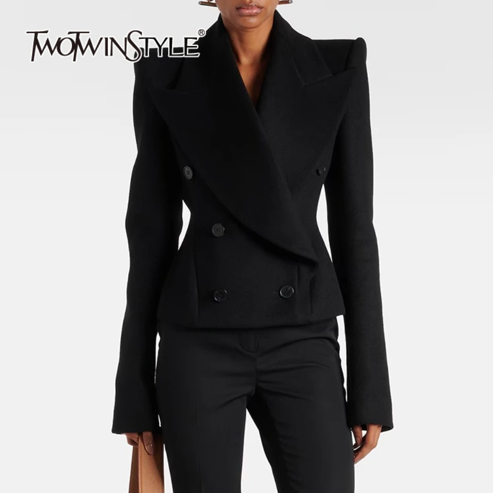 TWOTIWNSTYLE Solid Spliced Double Breasted Temperament Jackets for Women Lapel Long Sleeves Tunic Jacket Female Fashion Clothing
TWOTIWNSTYLE Solid Spliced Double Breasted Temperament Jackets for Women Lapel Long Sleeves Tunic Jacket Female Fashion Clothing