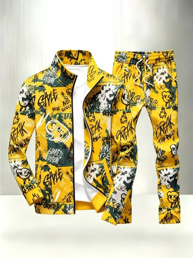 Men's 2 Piece Tracksuit Fashion graffiti Printed Zip Up Stand Collar Jacket Drawstring Jogger Pants Sets Soft Lightweight Street
Men's 2 Piece Tracksuit Fashion graffiti Printed Zip Up Stand Collar Jacket Drawstring Jogger Pants Sets Soft Lightweight Street