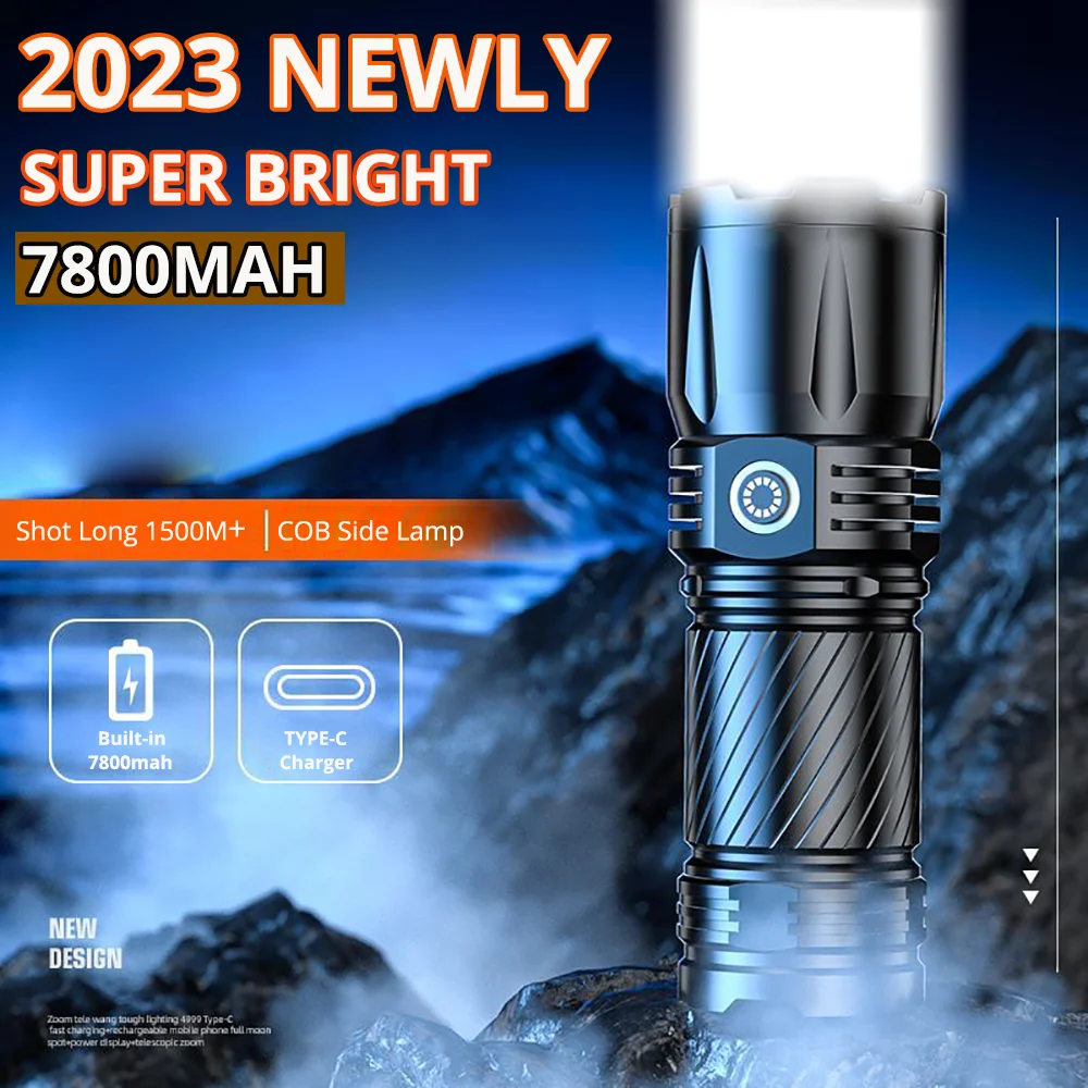 Powerful Shot Long LED Flashlight With COB Side Light lantern Built-in 7800Mah battery Type-C Rechargeable USB Torch for Fishing
Powerful Shot Long LED Flashlight With COB Side Light lantern Built-in 7800Mah battery Type-C Rechargeable USB Torch for Fishing