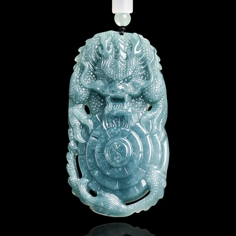 Natural A-grade Jade Blue Water Tai Chi Bagua Dragon Brand Atmospheric Xiao Long Pendant Ice Jadeite Men's Jewelry Drop Shipping
Natural A-grade Jade Blue Water Tai Chi Bagua Dragon Brand Atmospheric Xiao Long Pendant Ice Jadeite Men's Jewelry Drop Shipping