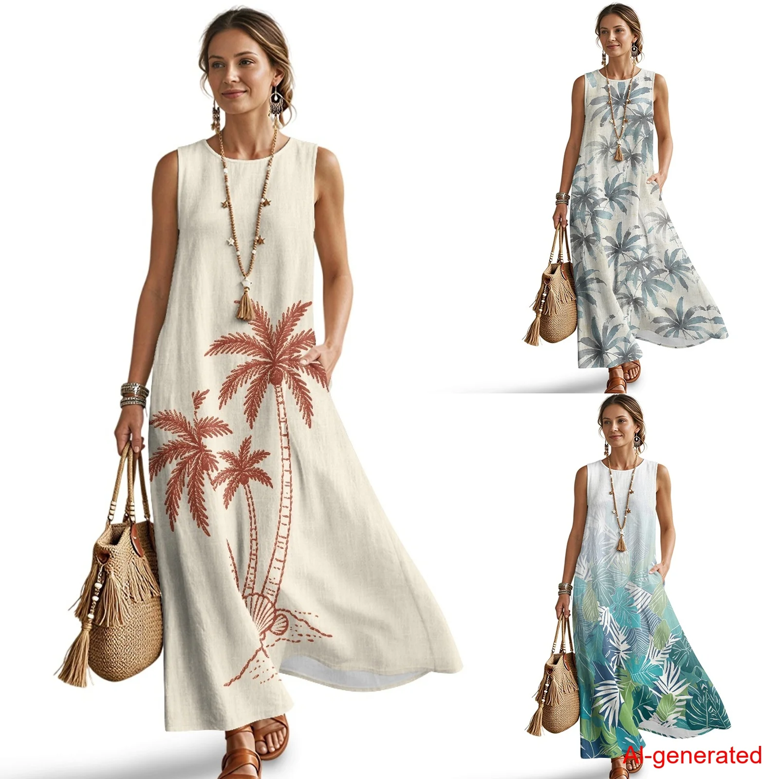 INSTANTARTS Imitation Linen Loose Vest Long Skirt Beach Coconut Tree Sleeveless Crew Neck Sundress Stylish Women Maxi Dresses
INSTANTARTS Imitation Linen Loose Vest Long Skirt Beach Coconut Tree Sleeveless Crew Neck Sundress Stylish Women Maxi Dresses