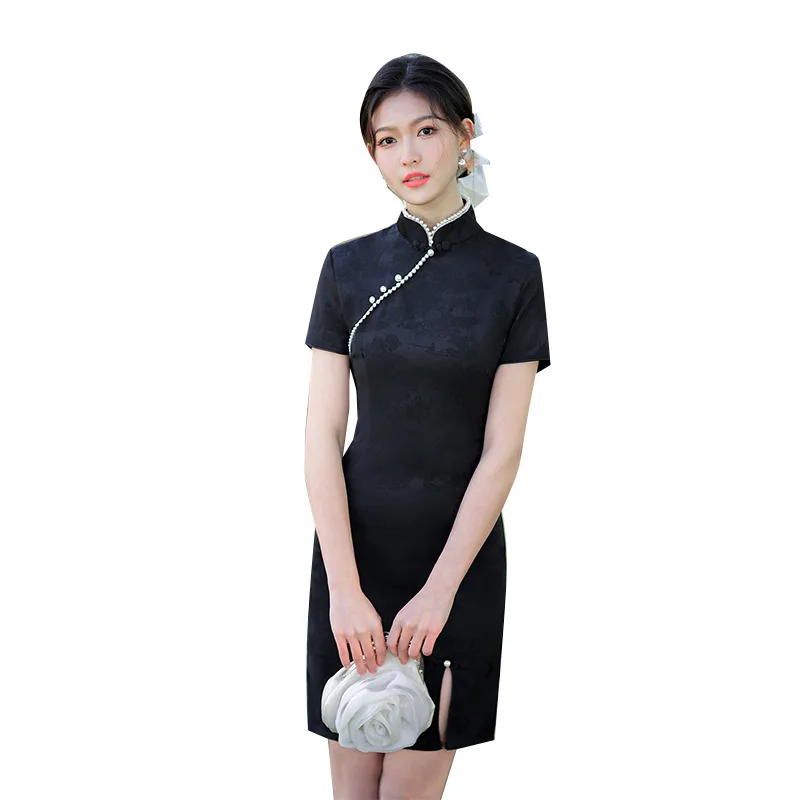 Chinese Style Black Cheongsam Dress Women Vintage Elegant Jacquard Qipao Party Dresses Female Summer Slim Vestidos
Chinese Style Black Cheongsam Dress Women Vintage Elegant Jacquard Qipao Party Dresses Female Summer Slim Vestidos