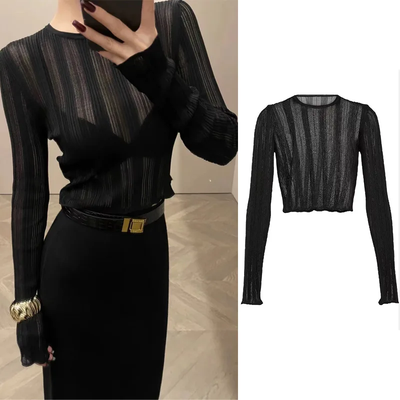Lace Hollow out Short Sleeve Thin Elasticity Pit Pattern Spring Summer Autumn Season Women's Knitted Top Ultra Thin Style Design
Lace Hollow out Short Sleeve Thin Elasticity Pit Pattern Spring Summer Autumn Season Women's Knitted Top Ultra Thin Style Design