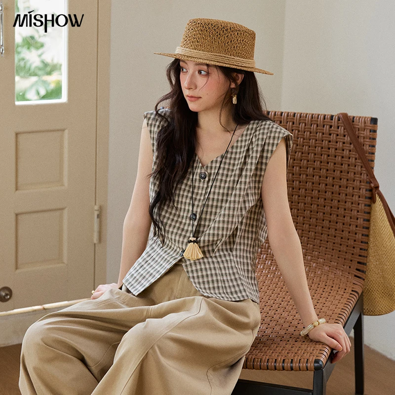 MISHOW Sleeveless Retro Checkered Design Shirt For Women 2026 Summer V-Neck Breathable Slimming Casual Fashion Shirt MXE37X1921
MISHOW Sleeveless Retro Checkered Design Shirt For Women 2026 Summer V-Neck Breathable Slimming Casual Fashion Shirt MXE37X1921
