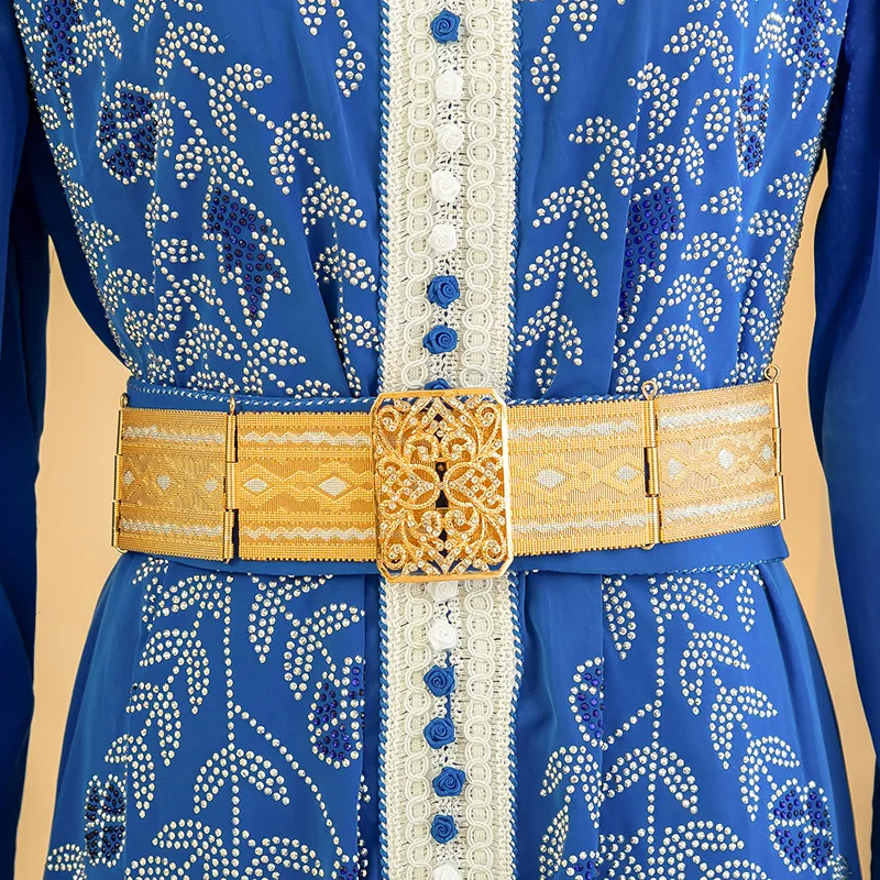 Moroccan Gold Plated Belt Palace Noble Style Metal Inlaid Rhinestone Body Jewelry Wedding Bridal Waist Chain Bijou
Moroccan Gold Plated Belt Palace Noble Style Metal Inlaid Rhinestone Body Jewelry Wedding Bridal Waist Chain Bijou