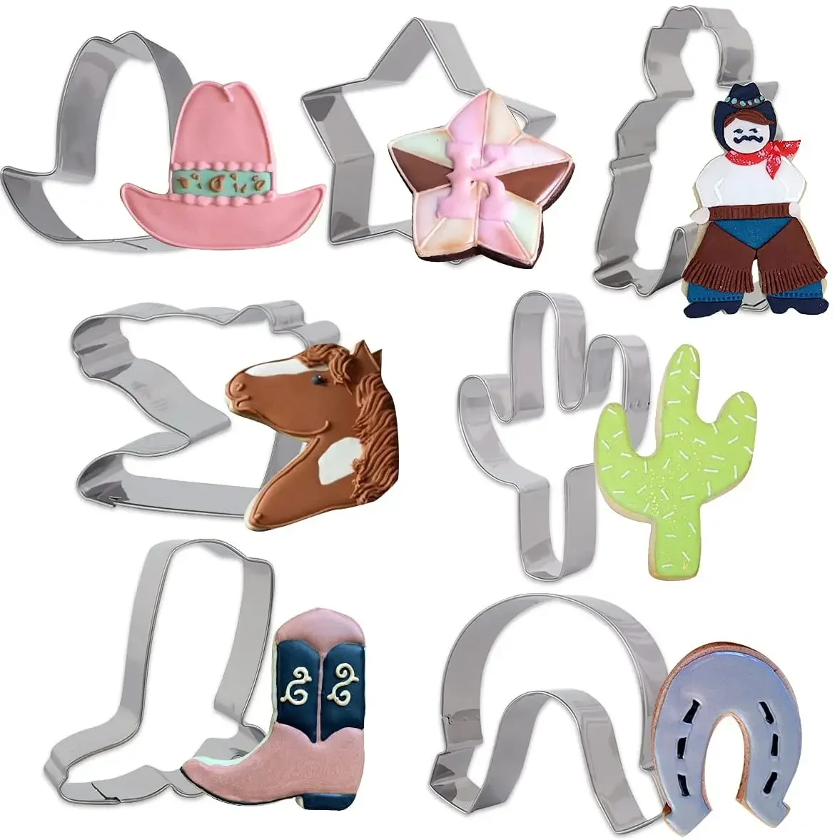 Western Themed Cookie Cutters, 7 Pack Baking Molds Stainless Steel Biscuit Sandwich Cake Cutter Set for Birthday Baby Shower
Western Themed Cookie Cutters, 7 Pack Baking Molds Stainless Steel Biscuit Sandwich Cake Cutter Set for Birthday Baby Shower