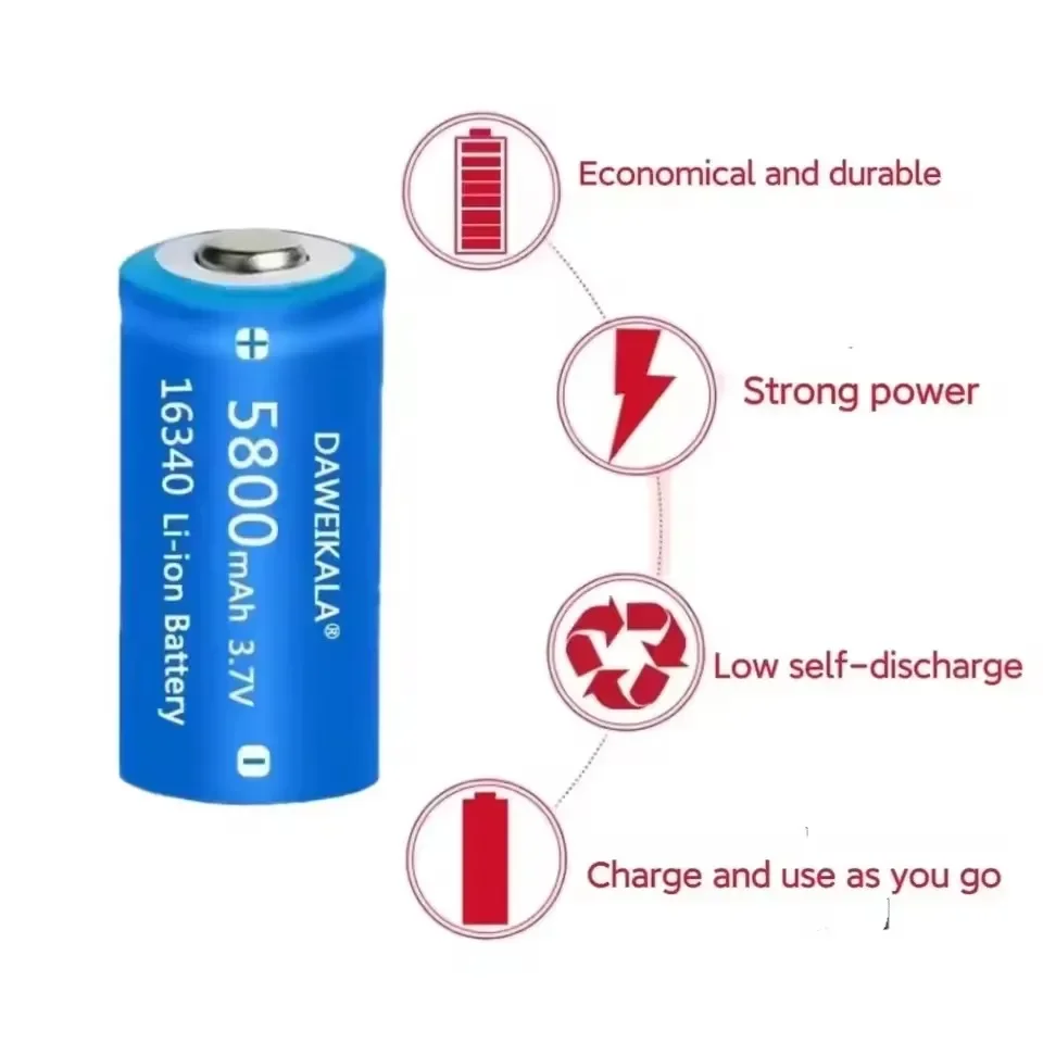 New 3.7V 5800mAh Lithium Li-ion 16340 Battery CR123A Rechargeable Batteries 3.7V CR123 for Laser Pen LED Flashlight Cell
New 3.7V 5800mAh Lithium Li-ion 16340 Battery CR123A Rechargeable Batteries 3.7V CR123 for Laser Pen LED Flashlight Cell