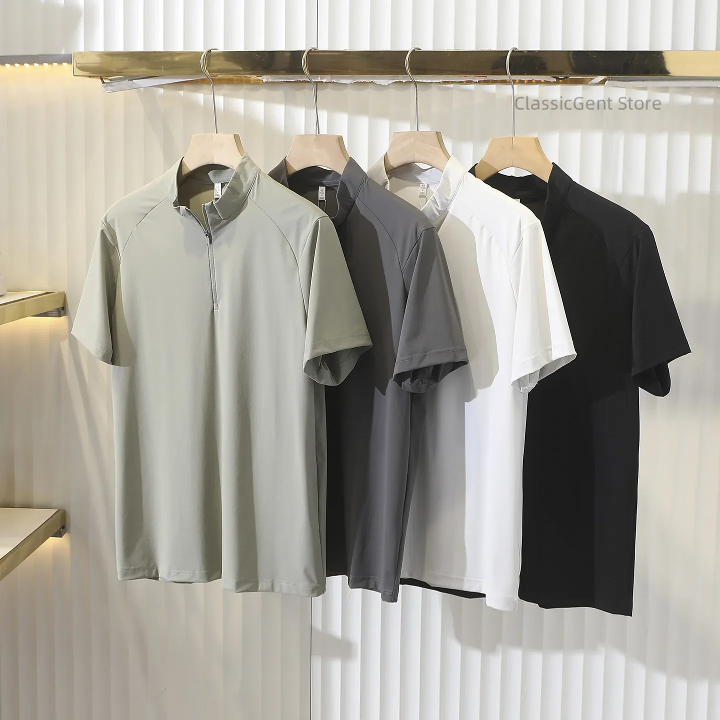 Summer 10A Antibacterial Sunscreen Breathable Men's Half Zipper Stand-Up Collar Sports Short Sleeve T-Shirt
Summer 10A Antibacterial Sunscreen Breathable Men's Half Zipper Stand-Up Collar Sports Short Sleeve T-Shirt
