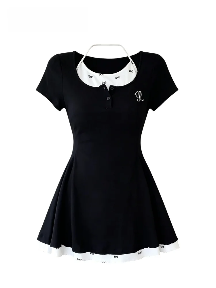 Summer Short Sleeve Dress Women's plus Size College Style Cara CLUB New Fake Two-Piece Skirt Cotton Knitted Slim Fit Gown
Summer Short Sleeve Dress Women's plus Size College Style Cara CLUB New Fake Two-Piece Skirt Cotton Knitted Slim Fit Gown