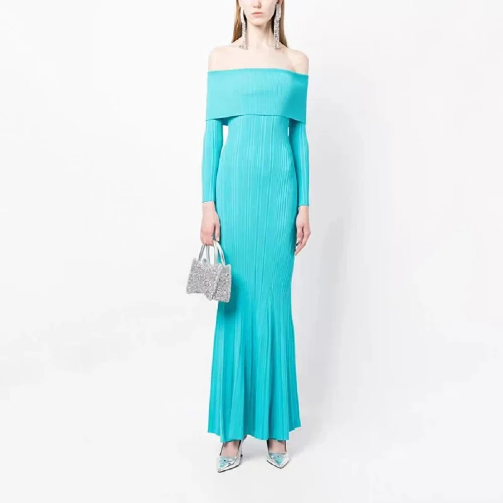 Sexy One Neck Package Hip Fishtail Party Dresses Ocean Blue Stretch Slim Knit Long Womens dresses 2023 Autumn and Winter New
Sexy One Neck Package Hip Fishtail Party Dresses Ocean Blue Stretch Slim Knit Long Womens dresses 2023 Autumn and Winter New
