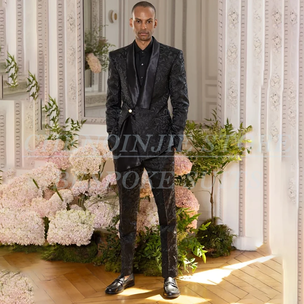 Fashion Black Jacquard Men's Suits Elegant Shawl Lapel Slim Fit Blazer High Quality 2 Piece Jacket Pants Sets Costume Homme
Fashion Black Jacquard Men's Suits Elegant Shawl Lapel Slim Fit Blazer High Quality 2 Piece Jacket Pants Sets Costume Homme