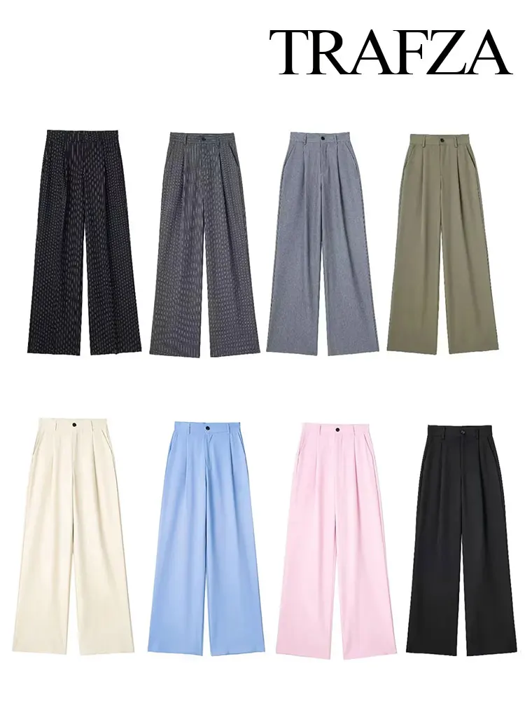 TRAFZA Trousers For Womens High Waist Casual Loose Solid Wide Leg Pants Side Pockets Zipper Fly Pant Y2k Women's Clothing
TRAFZA Trousers For Womens High Waist Casual Loose Solid Wide Leg Pants Side Pockets Zipper Fly Pant Y2k Women's Clothing