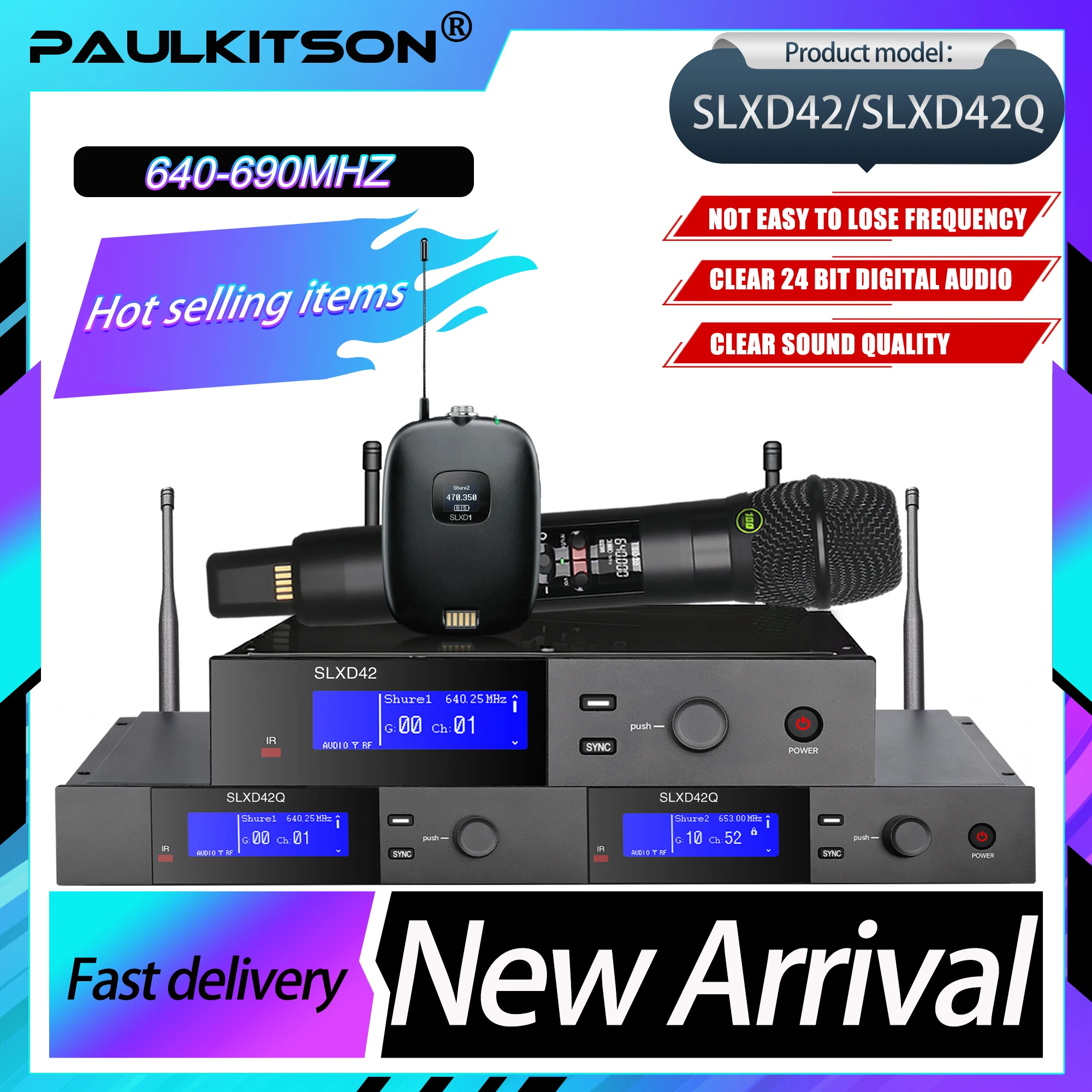 Paulkitson Dual Channel SLXD4 640-690MHZ Wireless Handheld Microphone Digital High-End Professional Live Dynamic Microphone
Paulkitson Dual Channel SLXD4 640-690MHZ Wireless Handheld Microphone Digital High-End Professional Live Dynamic Microphone