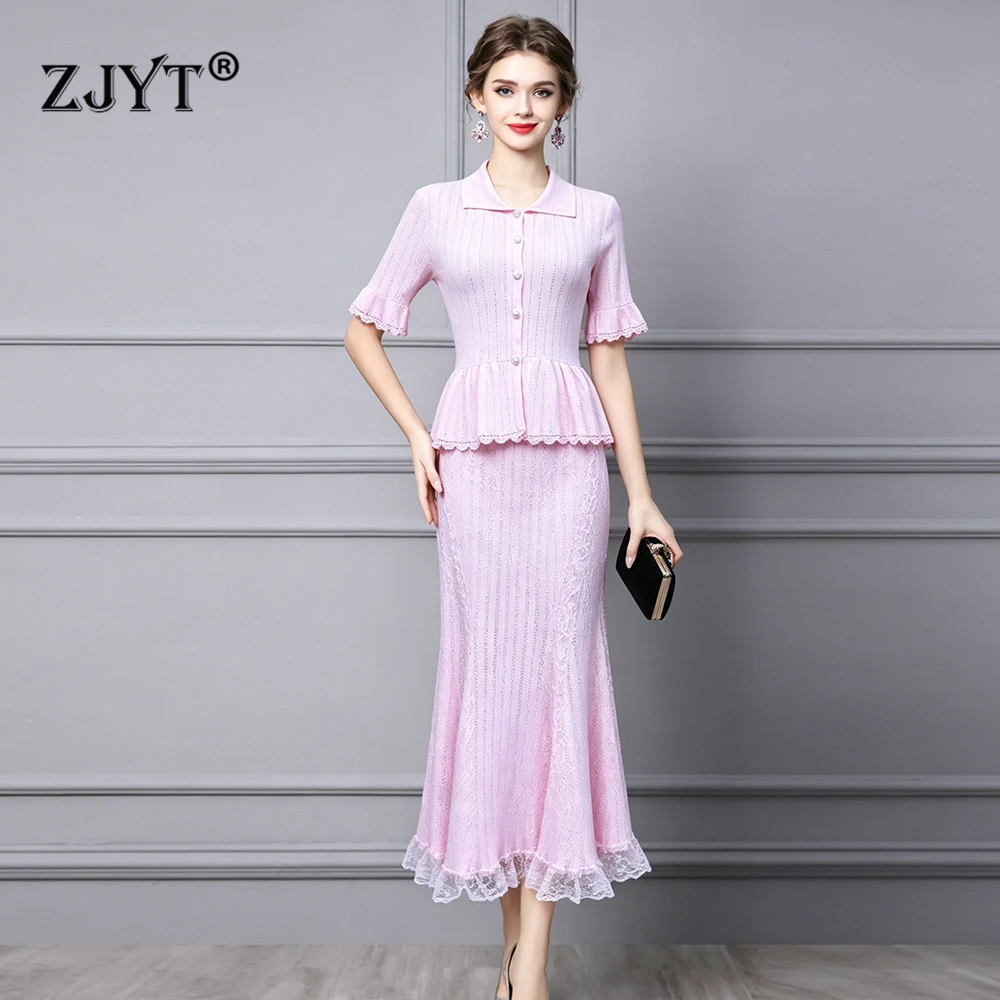ZJYT Summer Short Sleeve Dress Sets 2 Piece Women Knitted Top and Skirt Suit Pink Yellow Party Outfit Lace Patchwork 2026 New
ZJYT Summer Short Sleeve Dress Sets 2 Piece Women Knitted Top and Skirt Suit Pink Yellow Party Outfit Lace Patchwork 2026 New