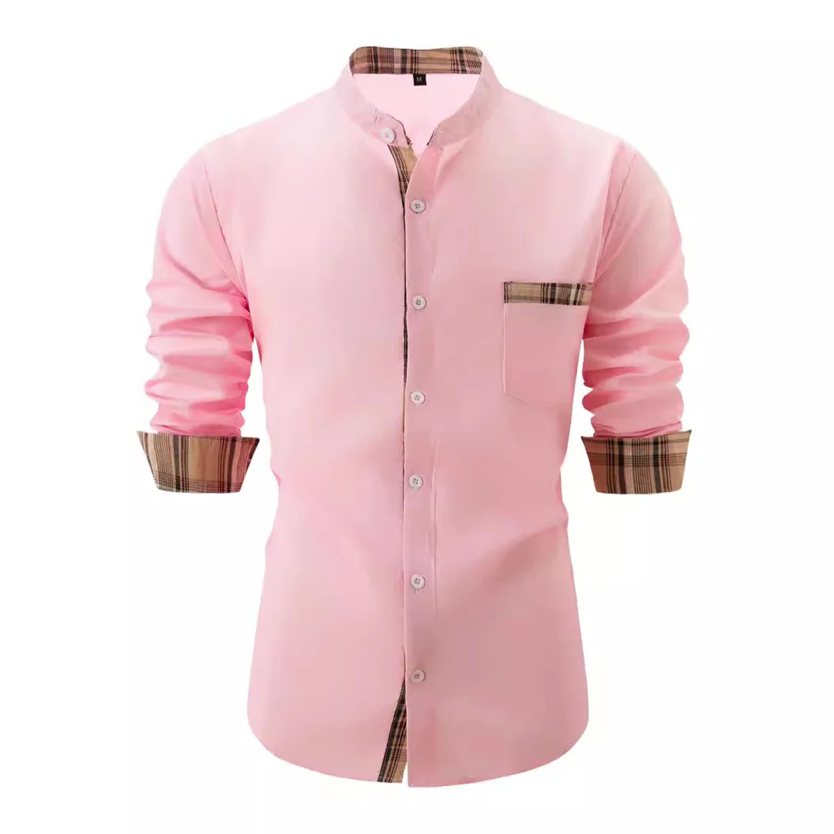 New style Men's Punk Style Slim Fit Patchwork Checkered pocket decoration Casual Long-Sleeved Stand-up Collar Shirt
New style Men's Punk Style Slim Fit Patchwork Checkered pocket decoration Casual Long-Sleeved Stand-up Collar Shirt