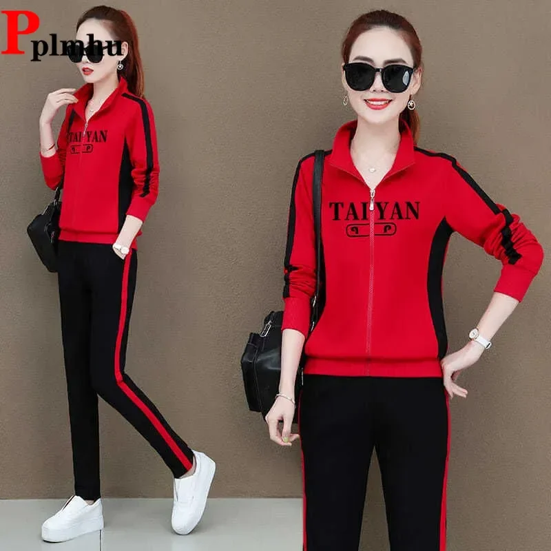 Spring Fall Casual Women Tracksuit High Waist Ankle Length Sweatpants Two Piece Sets Side Striped Jackets Coats Tops Ensembles
Spring Fall Casual Women Tracksuit High Waist Ankle Length Sweatpants Two Piece Sets Side Striped Jackets Coats Tops Ensembles