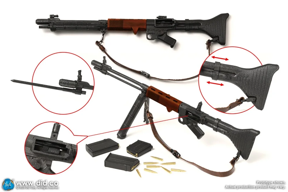 1/6 DID D80168 WWII 10th Anniversary Soldier Axel Mini Toys Weapon FG42 with Clips Sling Can't be Fired For 12" Doll
1/6 DID D80168 WWII 10th Anniversary Soldier Axel Mini Toys Weapon FG42 with Clips Sling Can't be Fired For 12" Doll