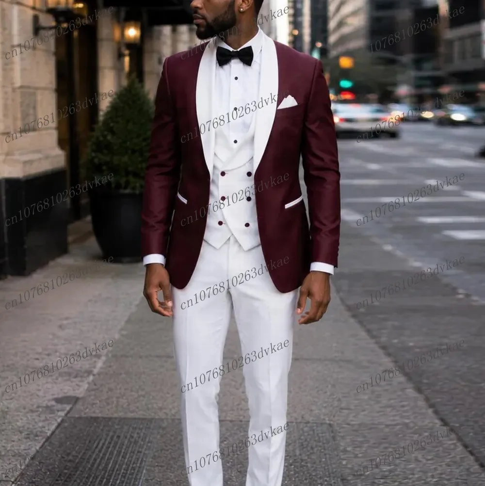 Formal White And Burgundy Men Suit Wedding Party Groom Groomsman Prom Business Male Tuxedos 3 Piece Set Jacket Vest Pants
Formal White And Burgundy Men Suit Wedding Party Groom Groomsman Prom Business Male Tuxedos 3 Piece Set Jacket Vest Pants