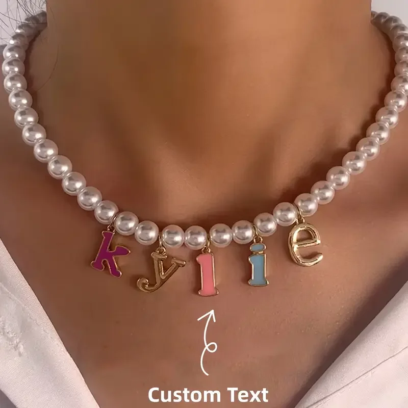 Custom Colorful Enamel Letter Name Necklace With Faux Pearl For Women Weddings & Engagements Personalized Jewelry Vintage Gift
Custom Colorful Enamel Letter Name Necklace With Faux Pearl For Women Weddings & Engagements Personalized Jewelry Vintage Gift
