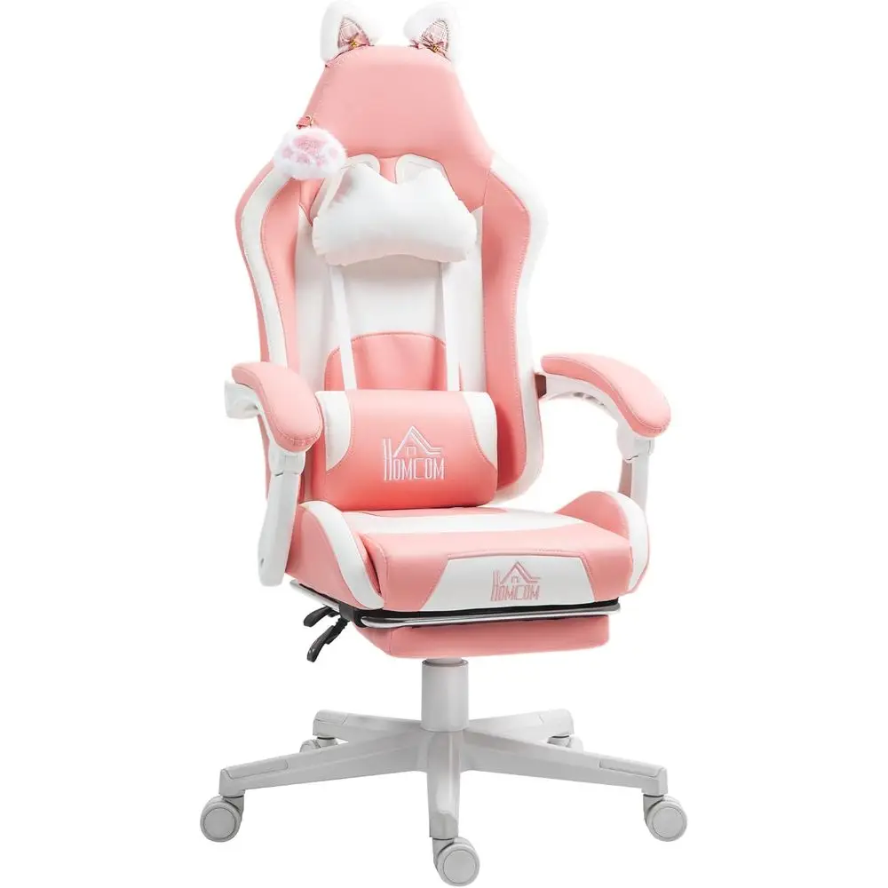 Pink Premium Cat Ear Gaming Chair: Reclining Leather Computer Seat with Ottoman, Lumbar Support, Swivel and Wheels
Pink Premium Cat Ear Gaming Chair: Reclining Leather Computer Seat with Ottoman, Lumbar Support, Swivel and Wheels