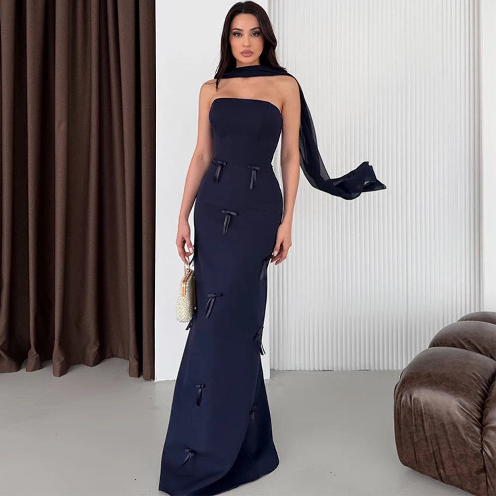 Sexy Strapless Jersey Evening Dress Classic Mermaid Party Dresses Fashion Bow Sweep Train Customized Special Occasion Gowns
Sexy Strapless Jersey Evening Dress Classic Mermaid Party Dresses Fashion Bow Sweep Train Customized Special Occasion Gowns